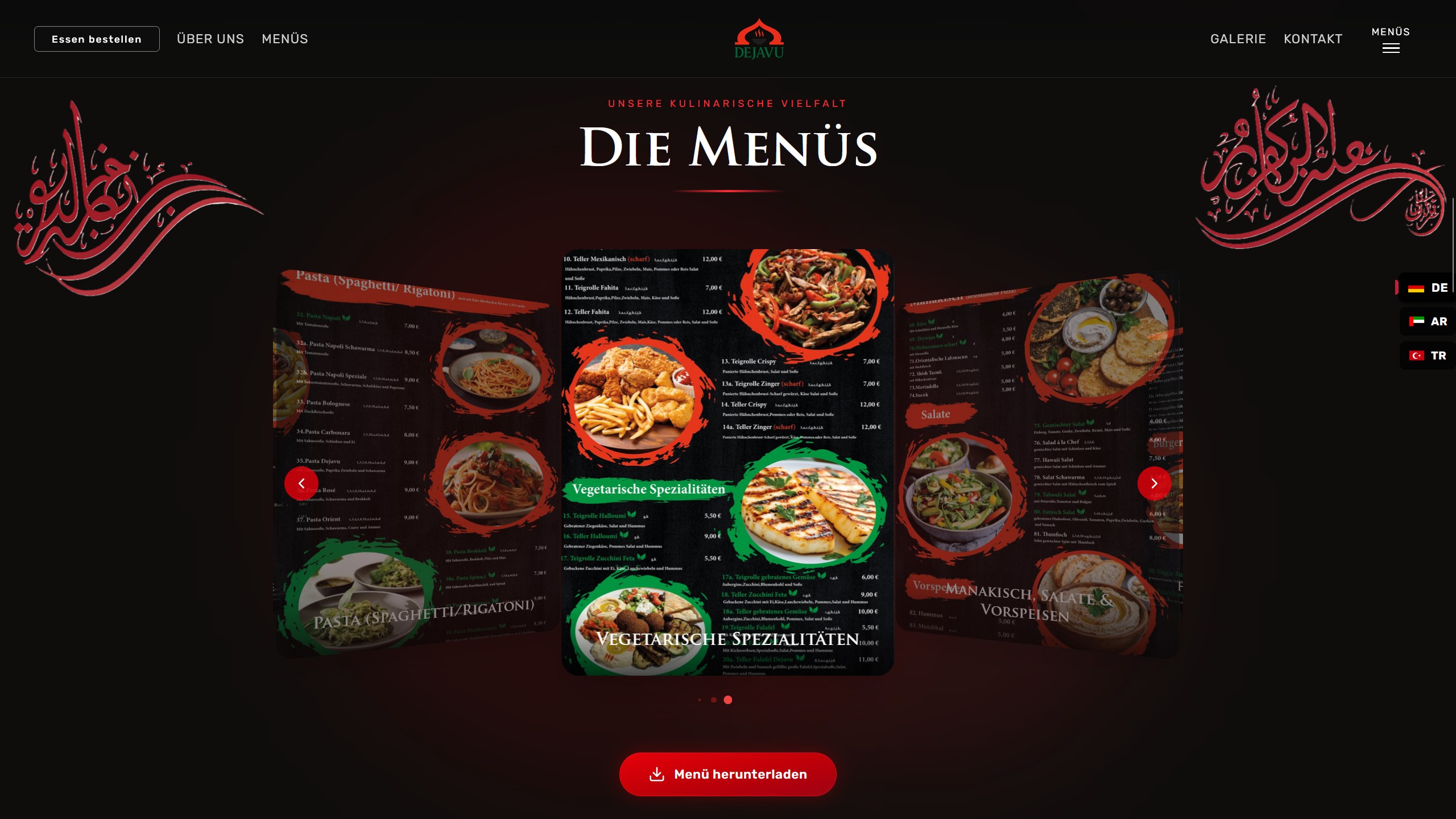 Interactive menu with categories
