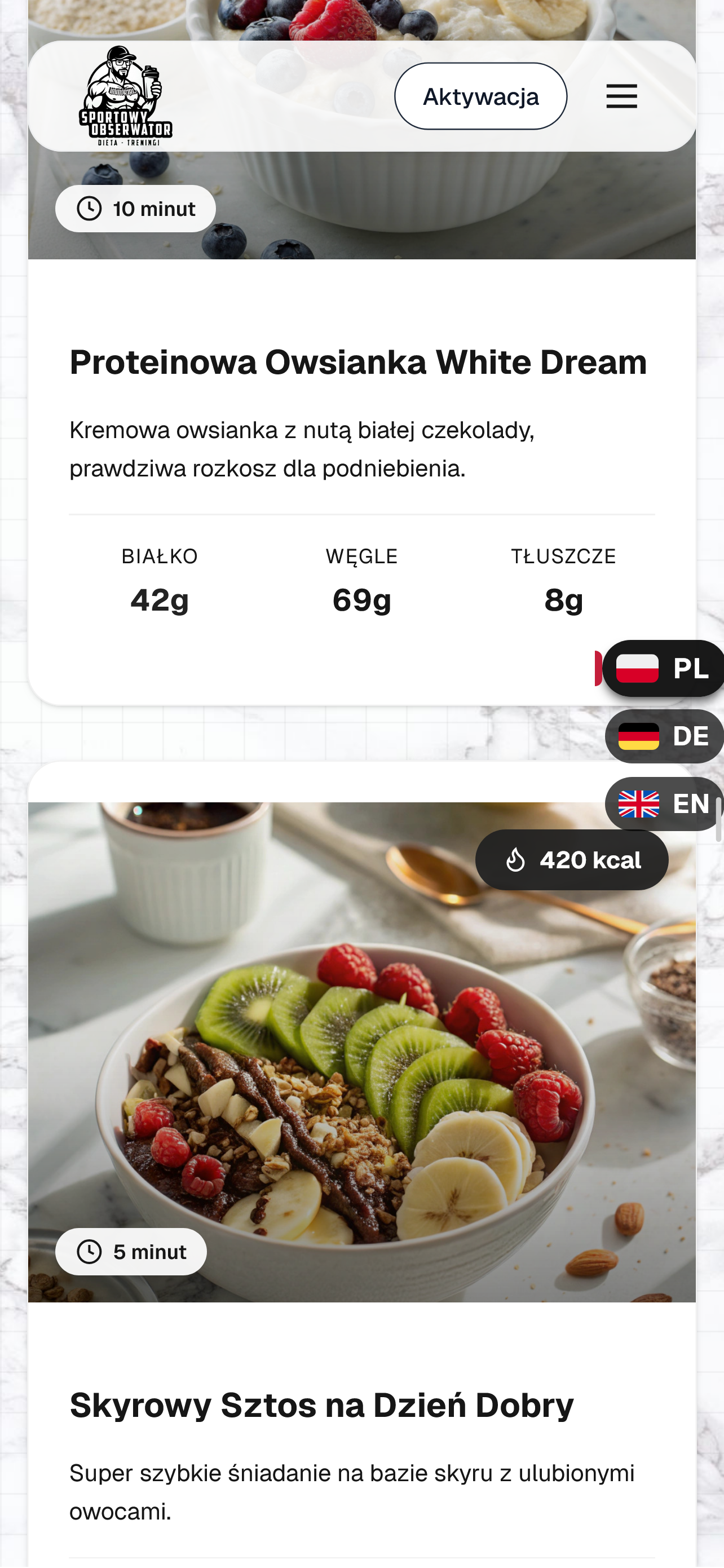 Recipe cards with macros